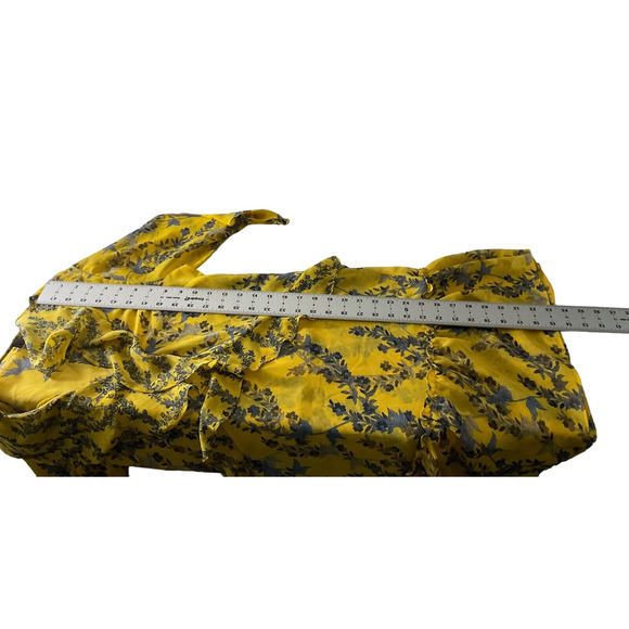 BCBGMAXAZRIA XXS Yellow Dress Floral V-Neck Ruffle Tiered Hemline Polyester - Picture 7 of 12